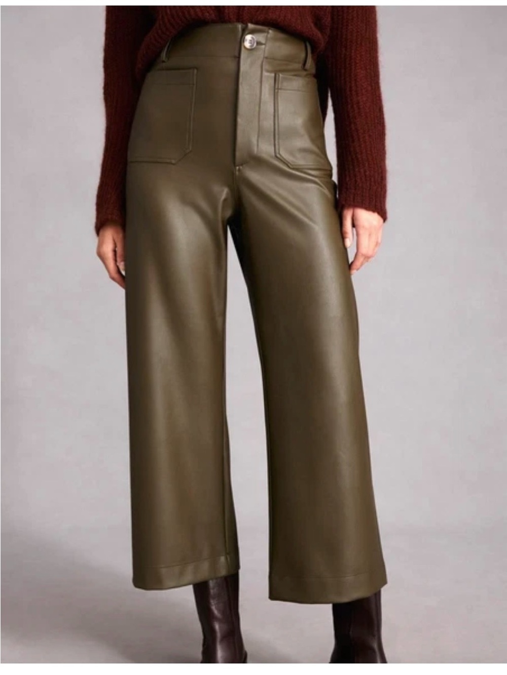 Maeve Colette Olive Wide-Leg Faux Leather Pants